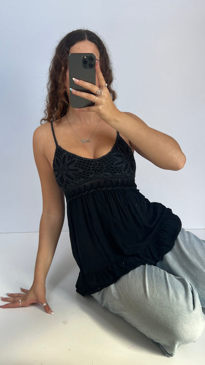00s black crochet babydoll cami- size M