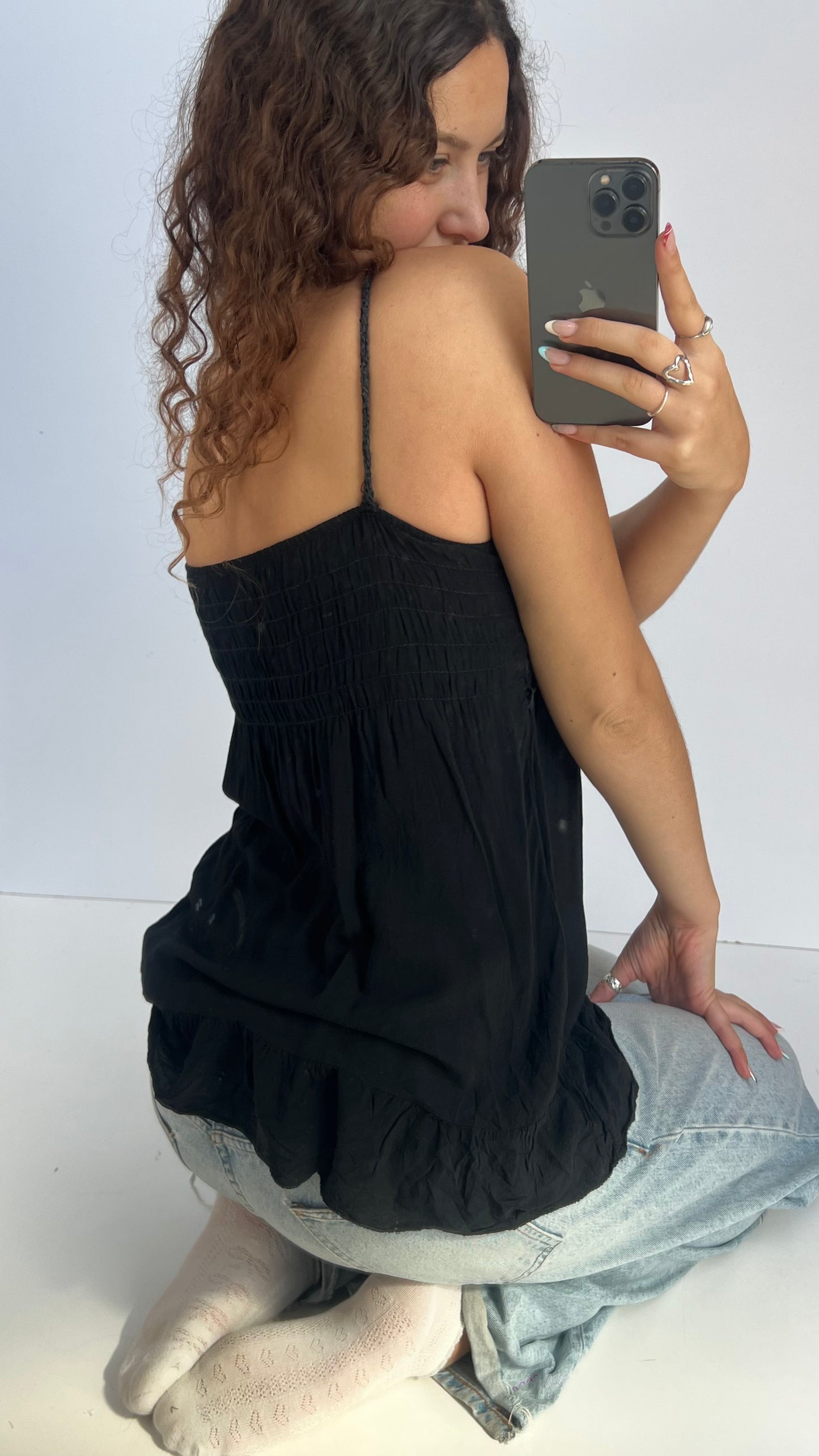 00s black crochet babydoll cami- size M