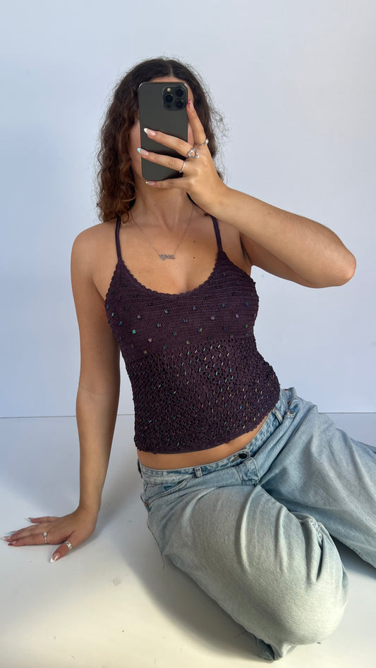 00s purple crochet sequin cami- size XS