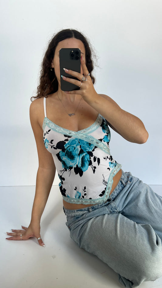 00s white blue floral cami- size S