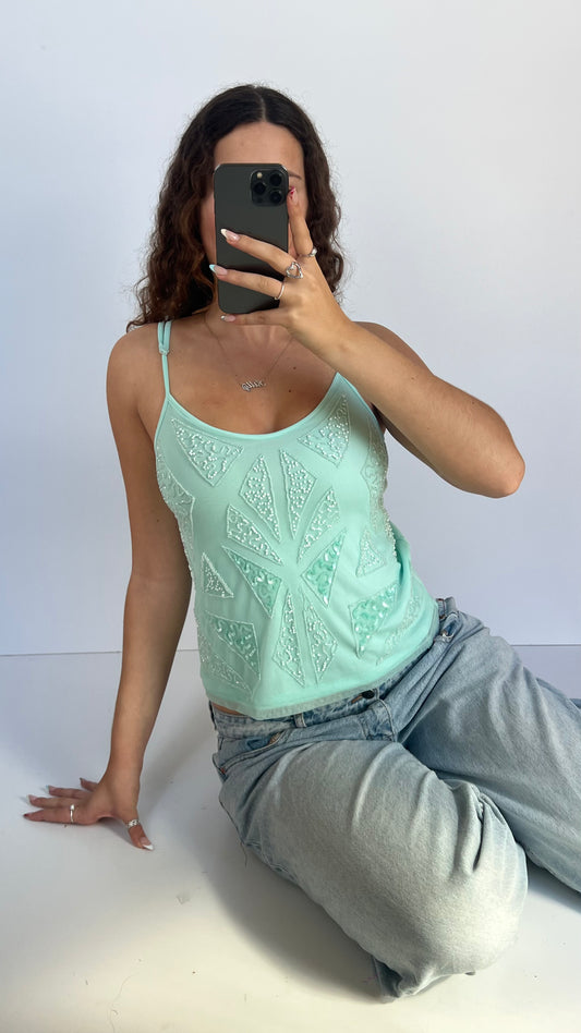 00s teal beaded cami- size M