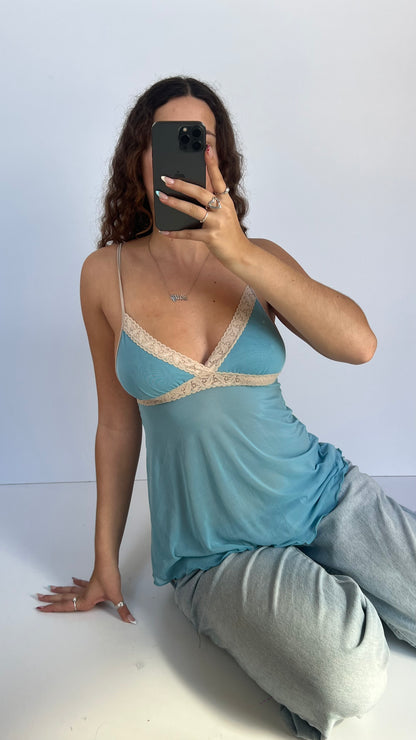 00s blue mesh lace cami- size S