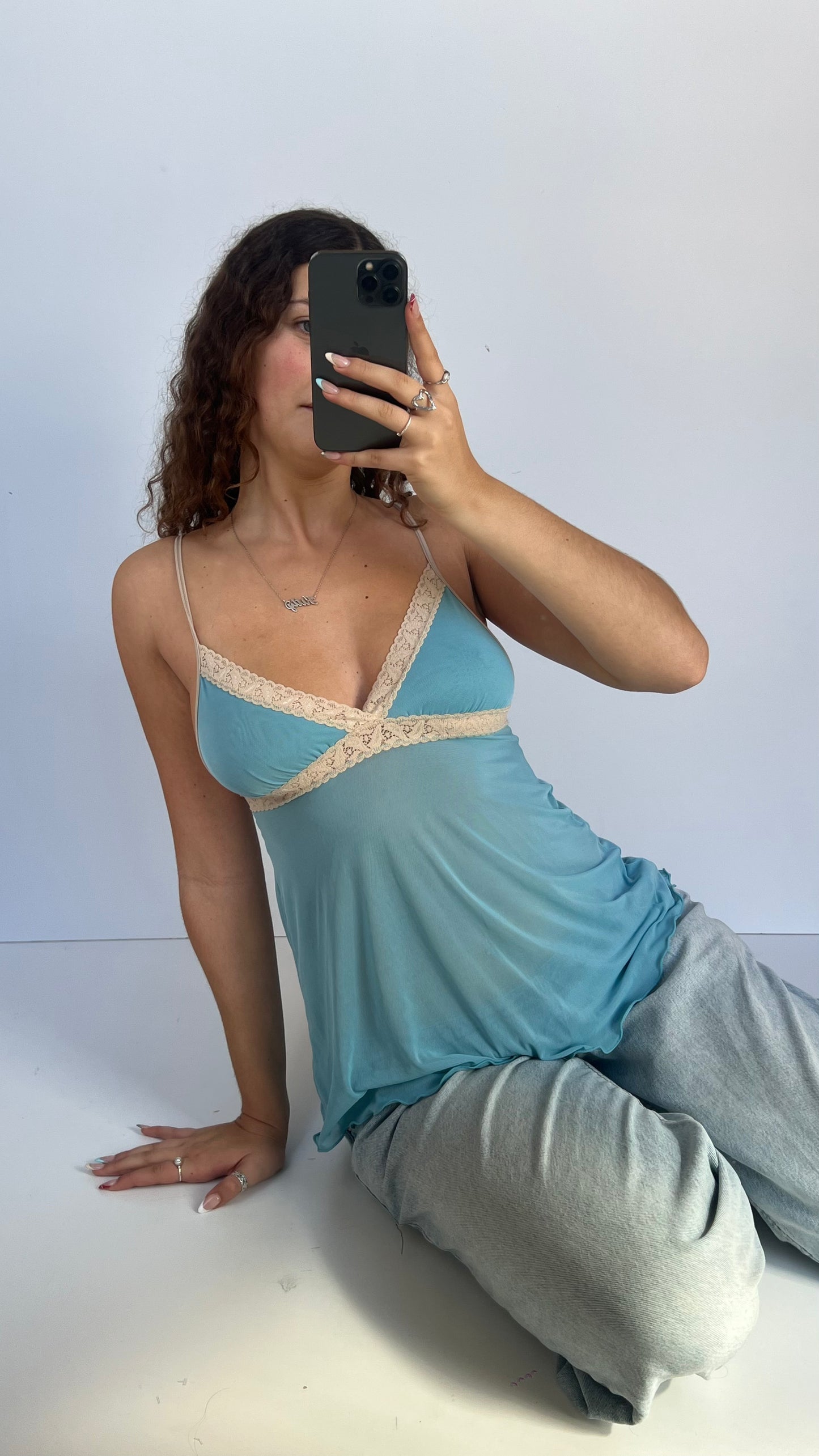 00s blue mesh lace cami- size S