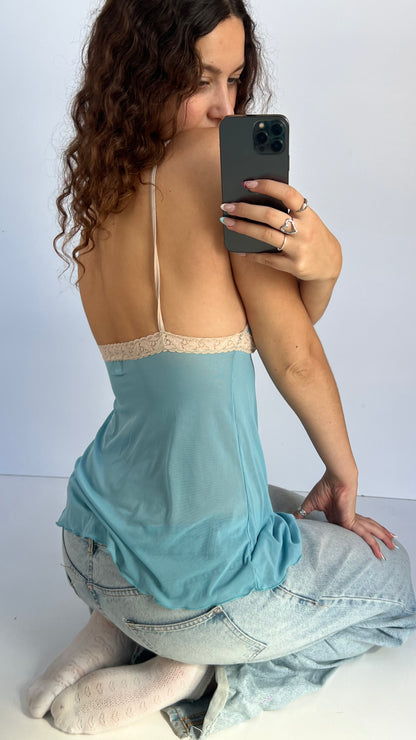 00s blue mesh lace cami- size S