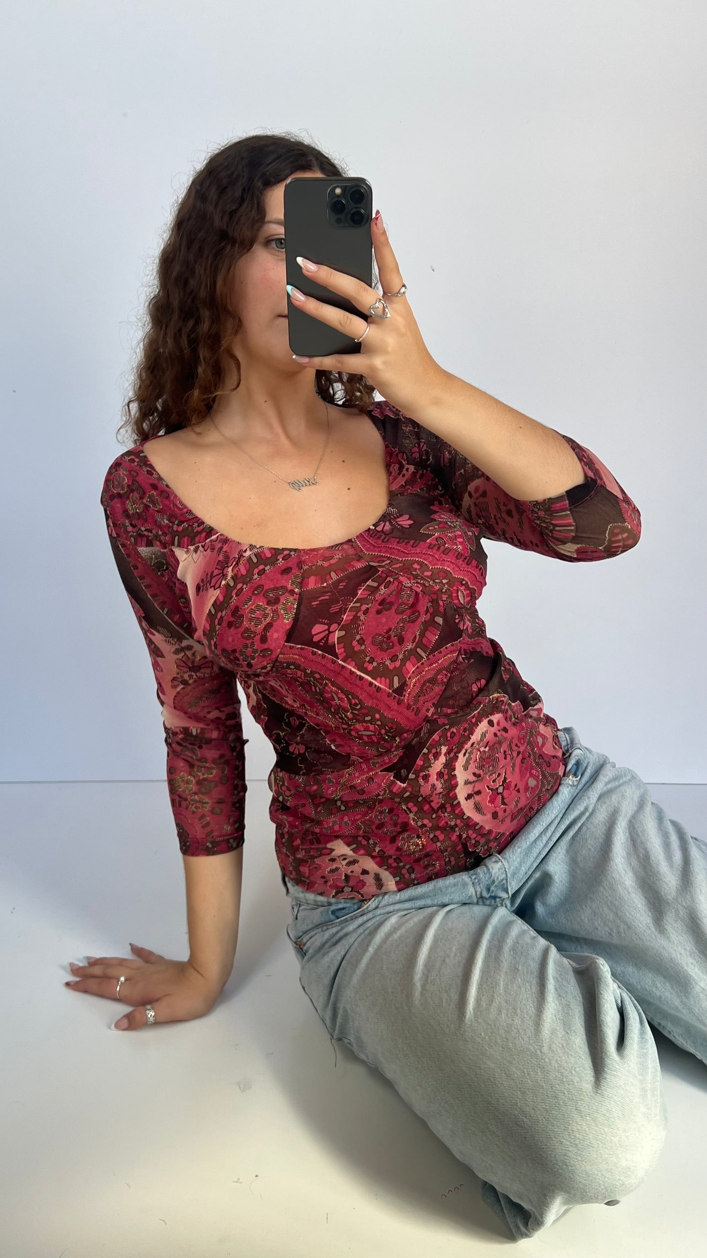 00s pink mesh top- size S