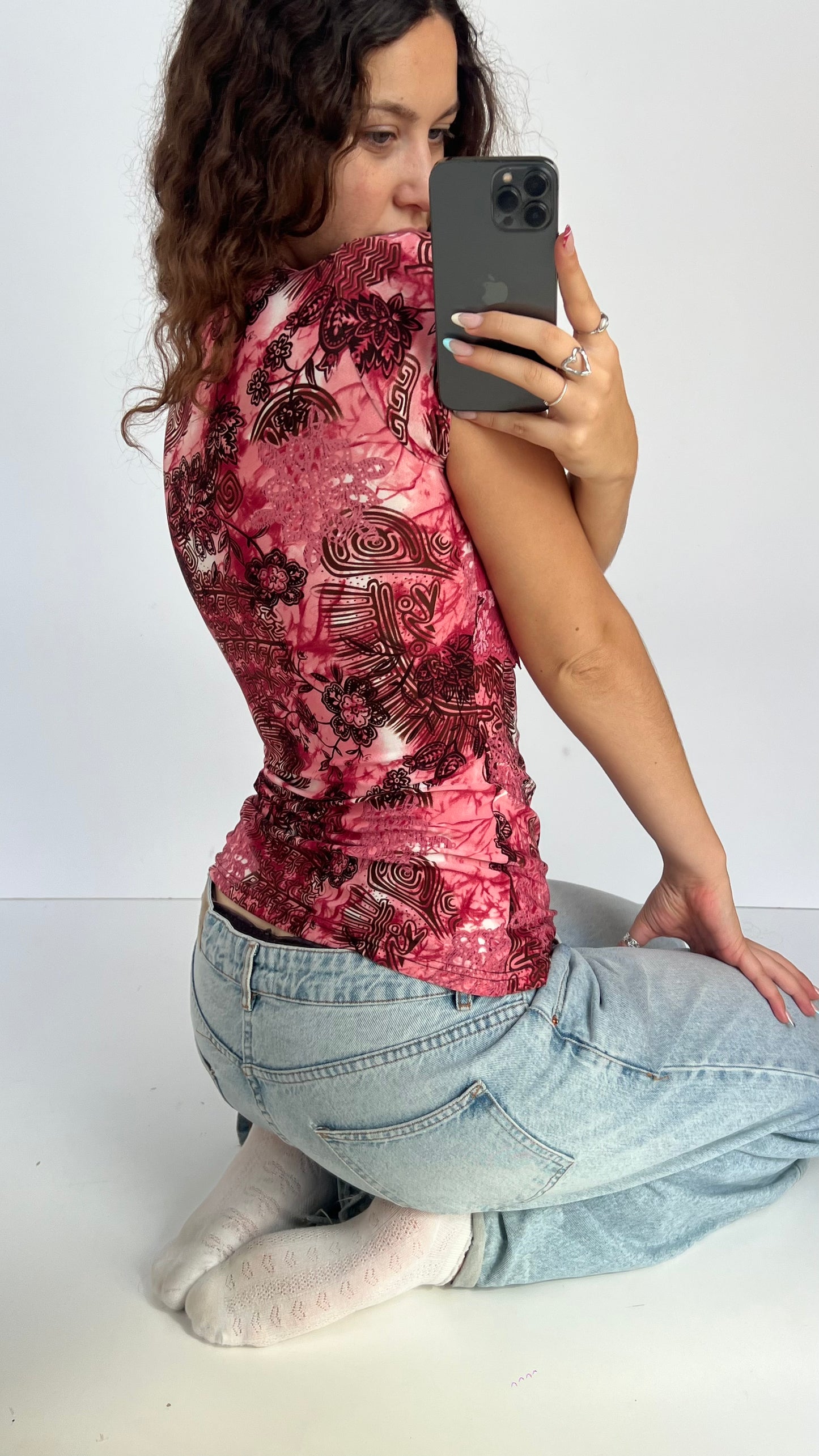 00s pink lace top- size L