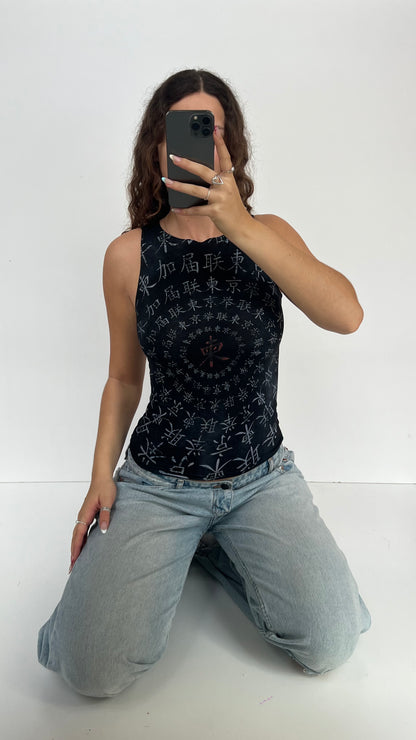 00s black graphic tank- size S