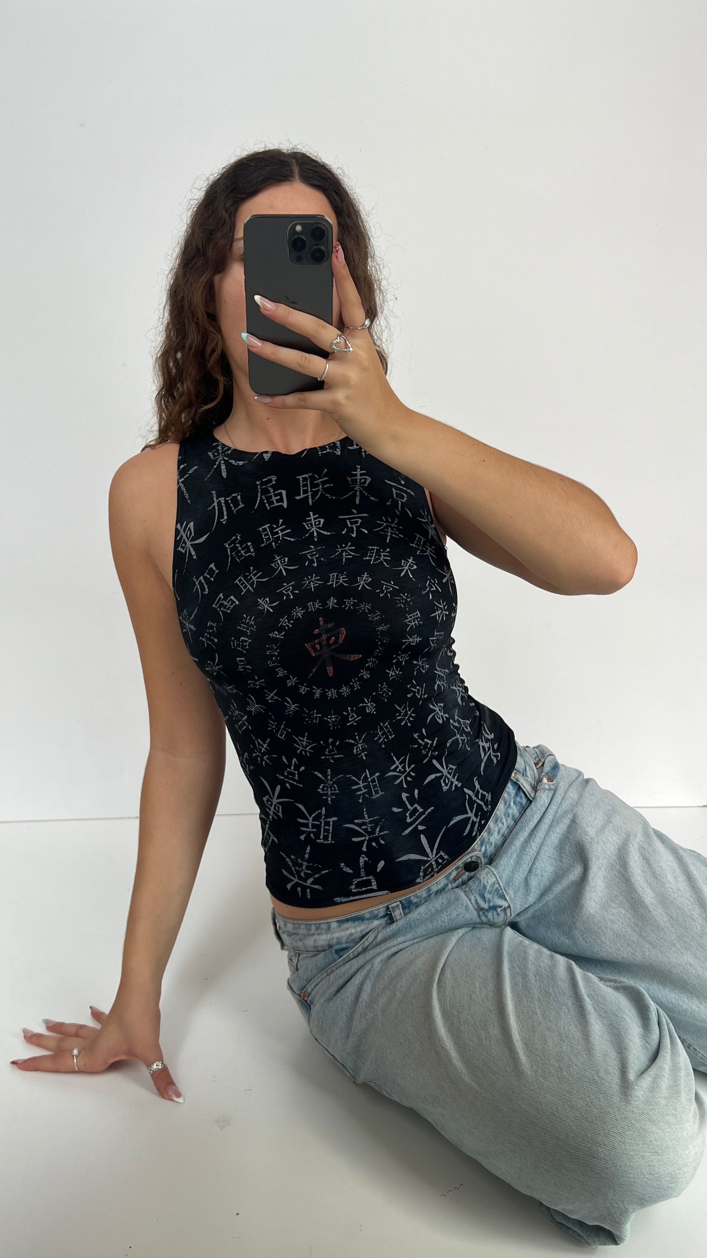 00s black graphic tank- size S