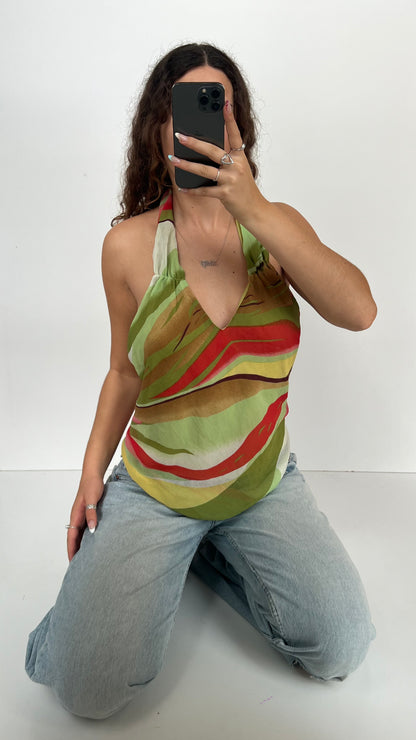 00s green mesh halter top- size L