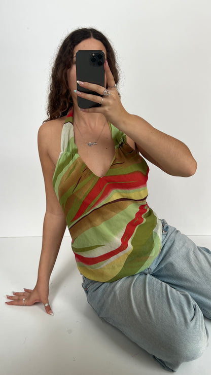 00s green mesh halter top- size L