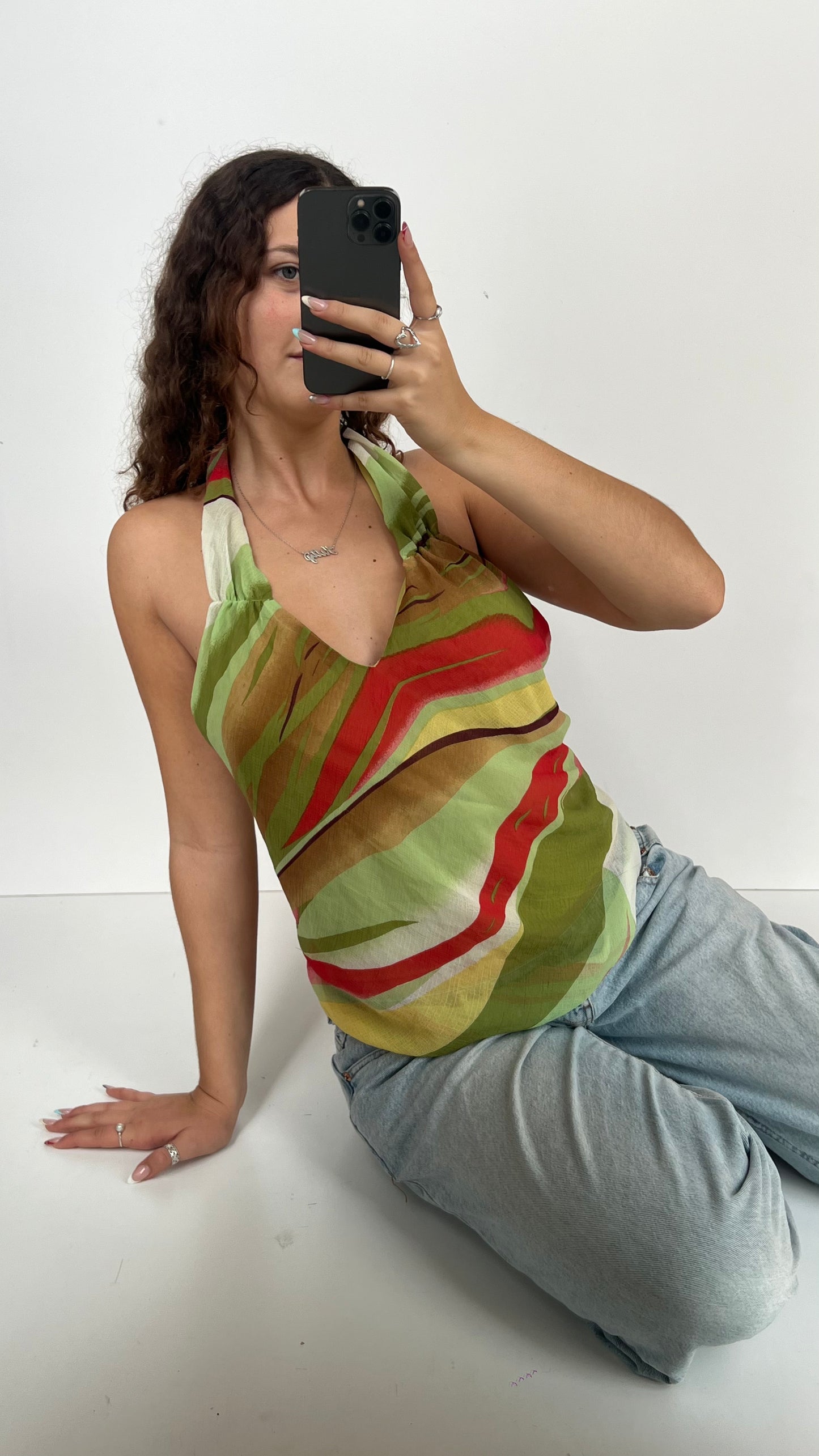 00s green mesh halter top- size L