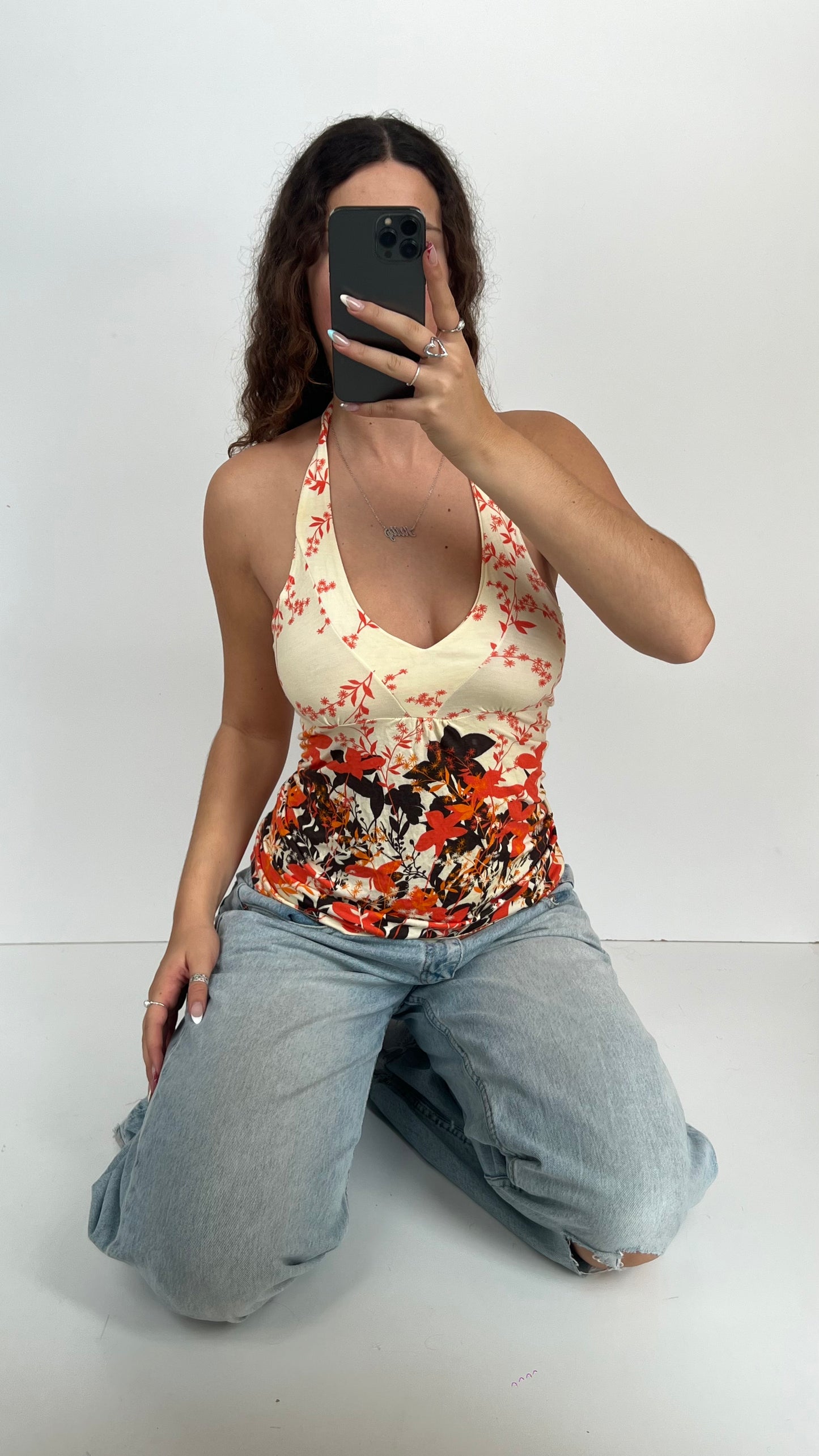 00s orange brown floral cami- size S