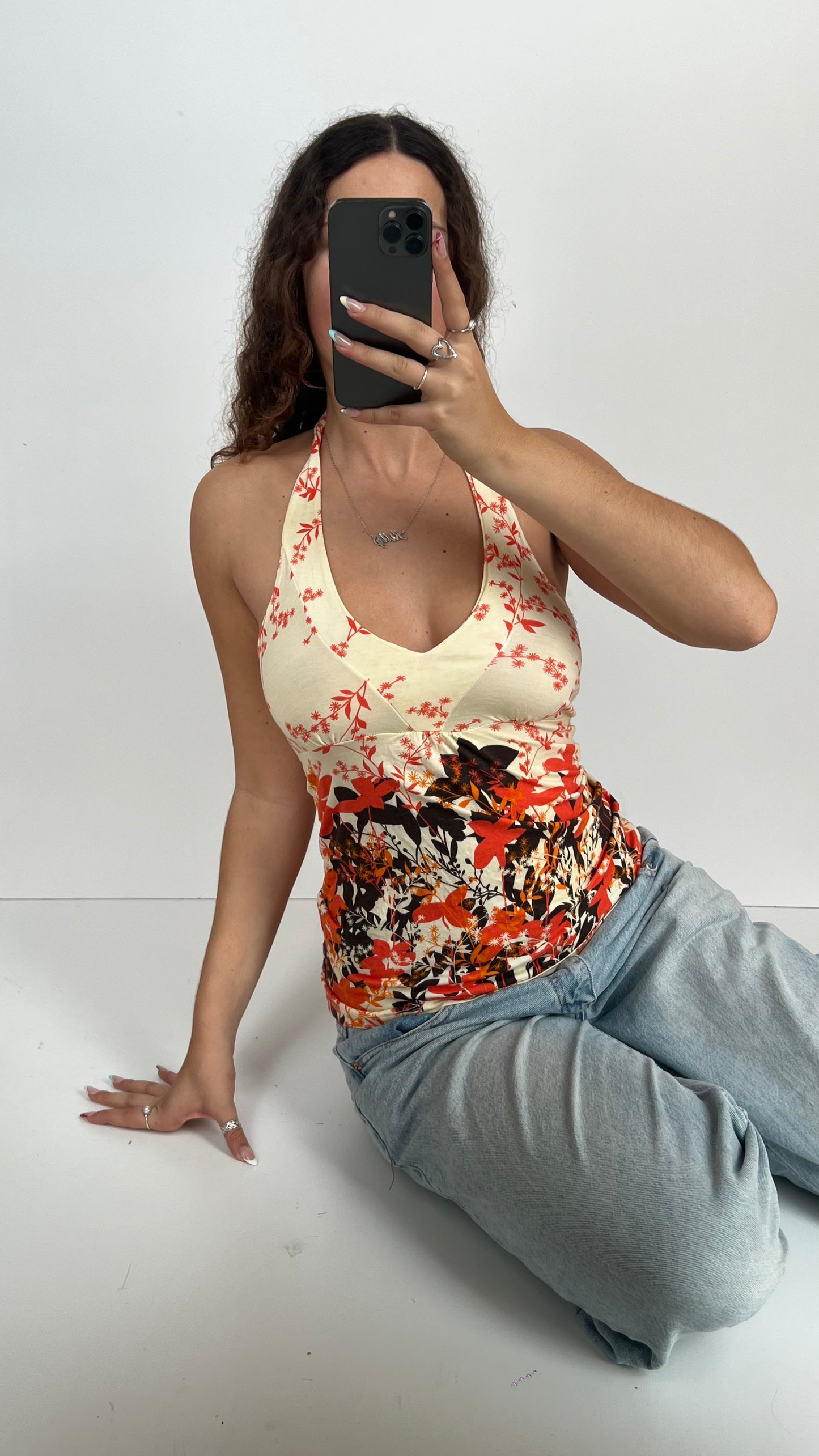 00s orange brown floral cami- size S