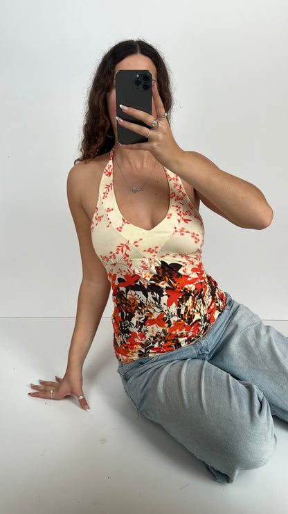 00s orange brown floral cami- size S