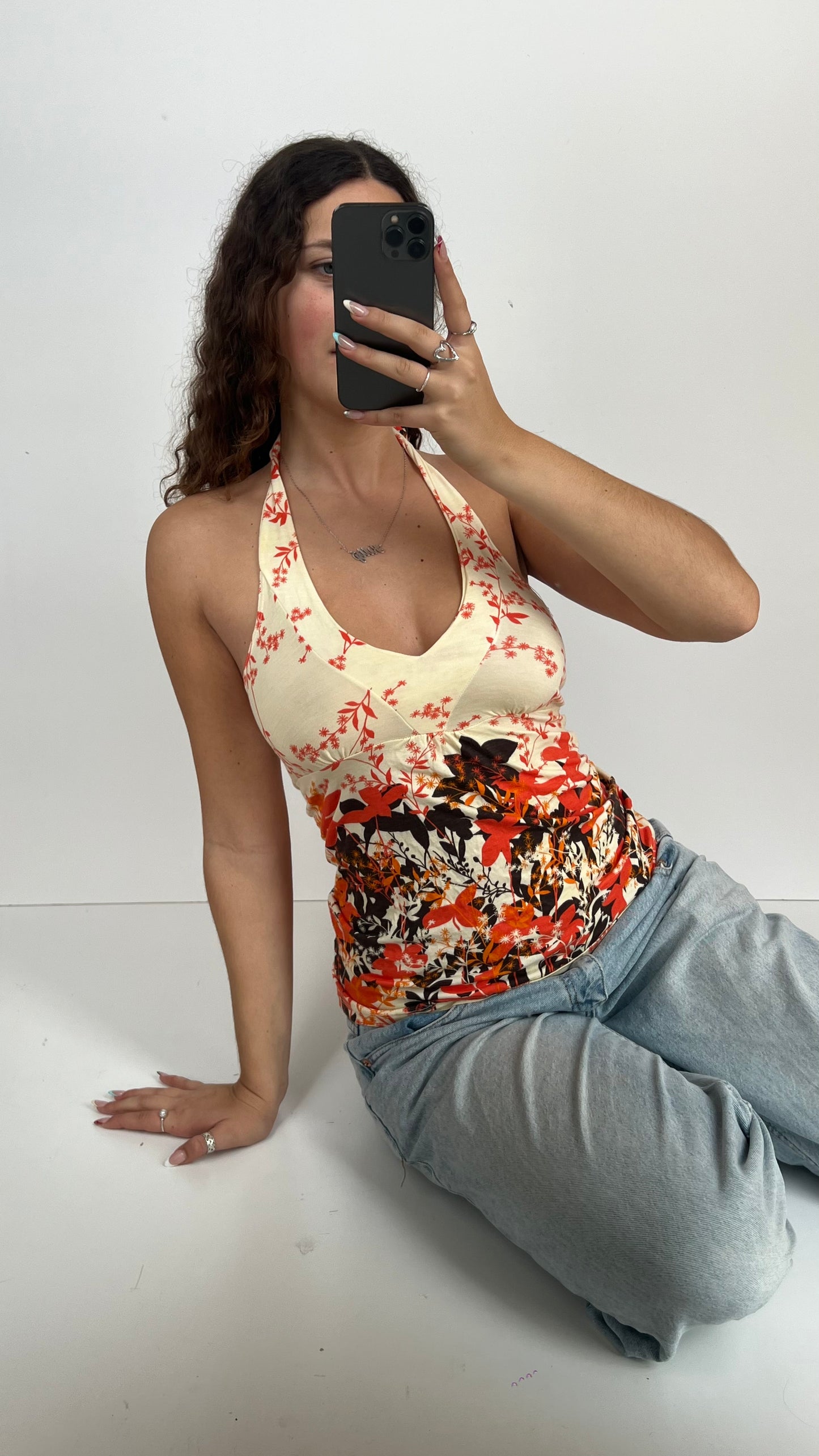 00s orange brown floral cami- size S