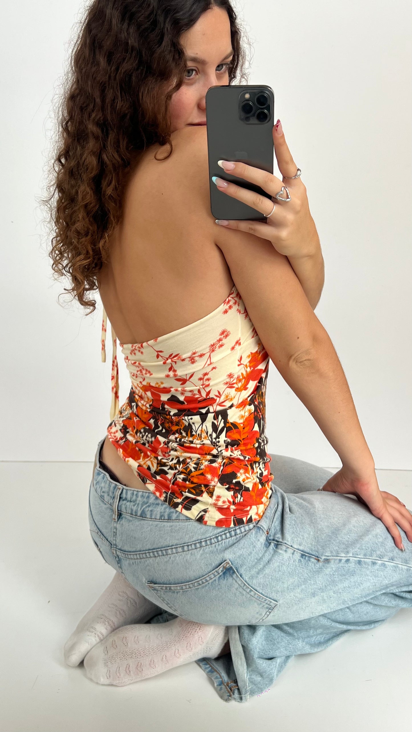00s orange brown floral cami- size S