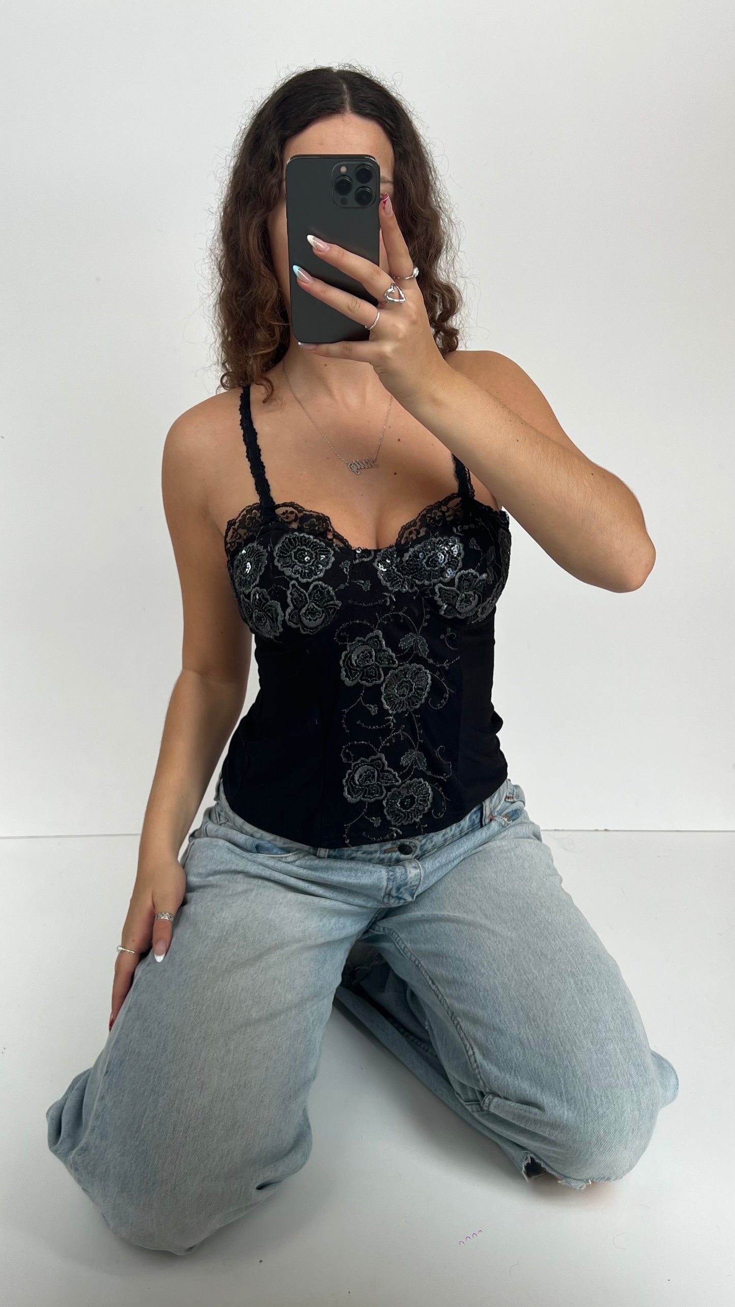 00s black sequin corset cami- size M