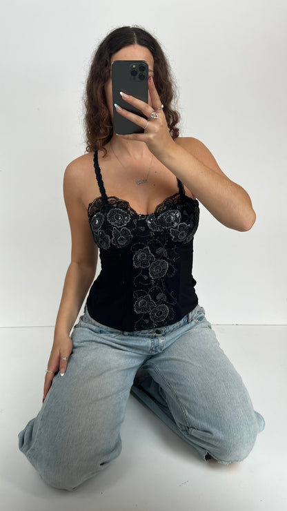 00s black sequin corset cami- size M