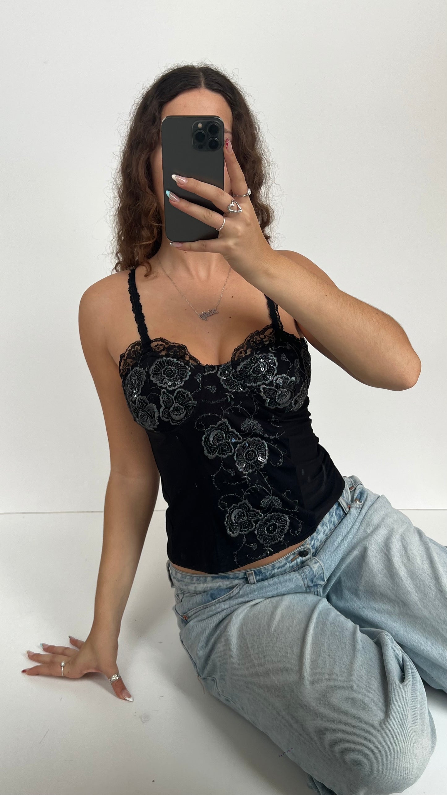 00s black sequin corset cami- size M