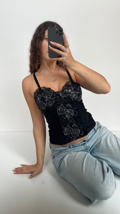 00s black sequin corset cami- size M