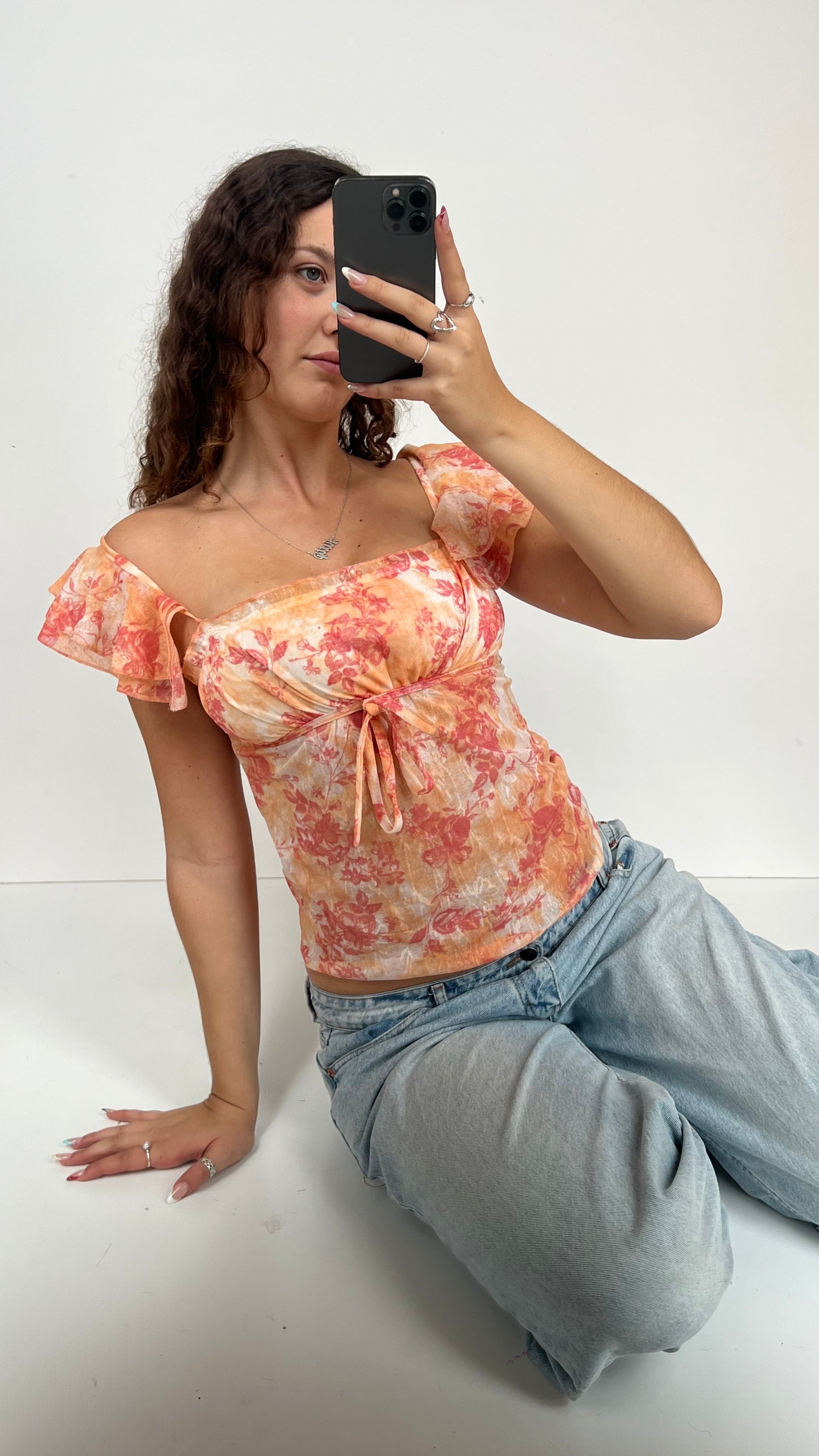 00s orange mesh floral cami- size XS