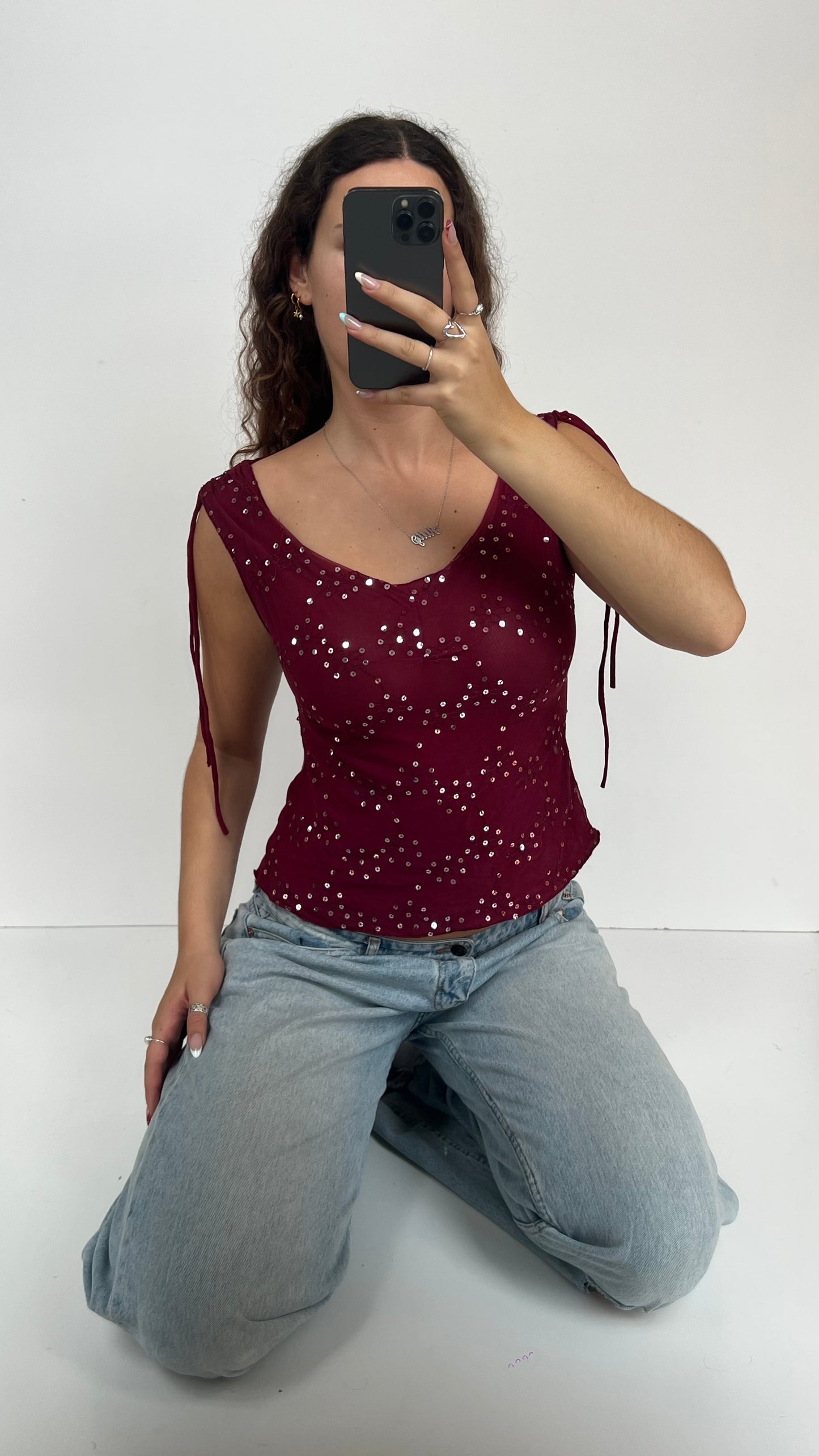 00s red sequin top- size L