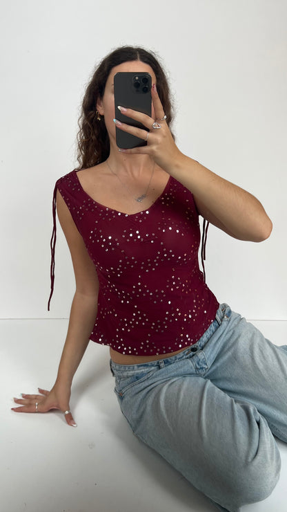 00s red sequin top- size L