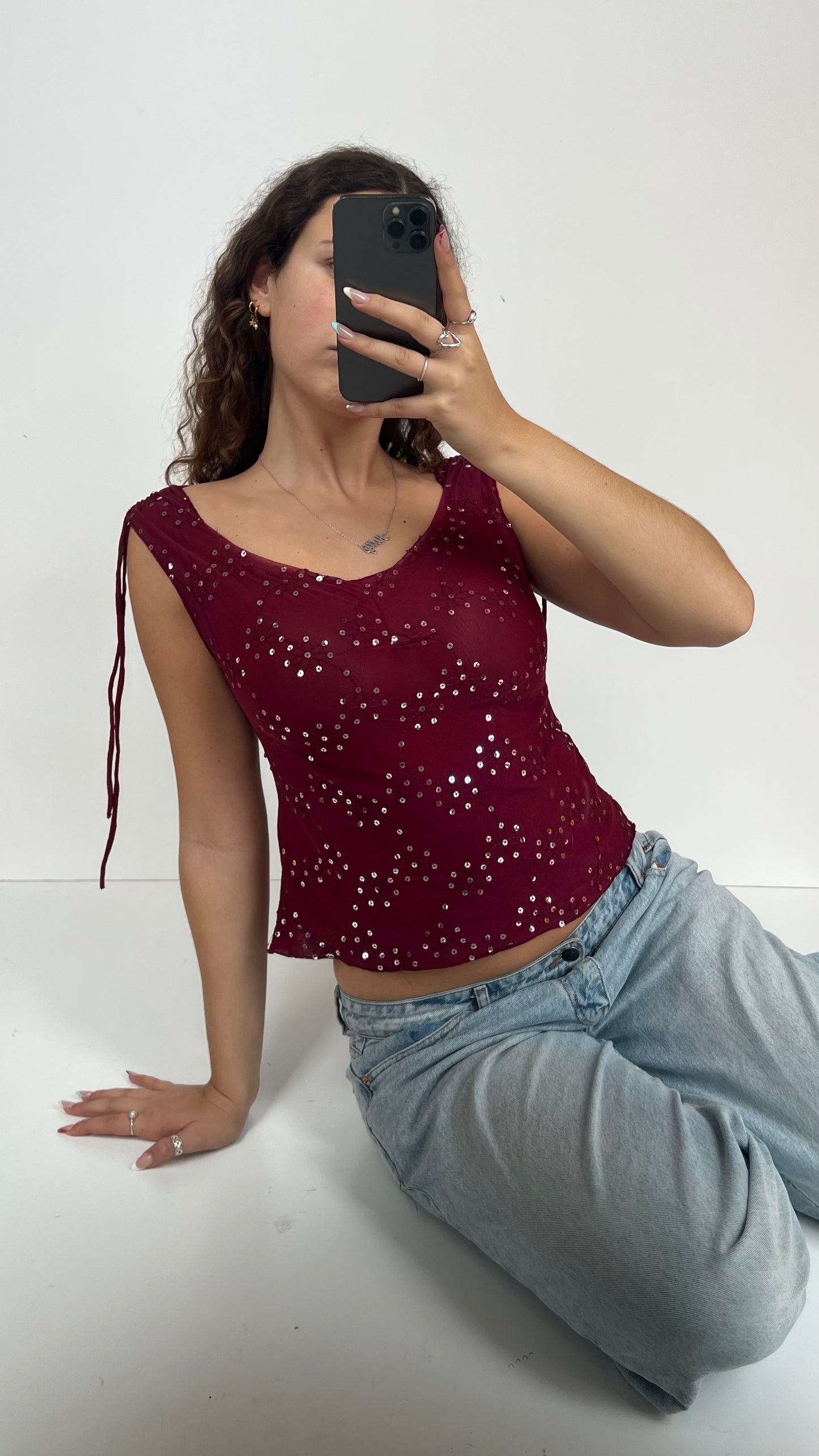 00s red sequin top- size L
