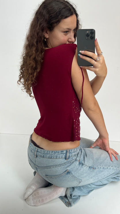 00s red sequin top- size L