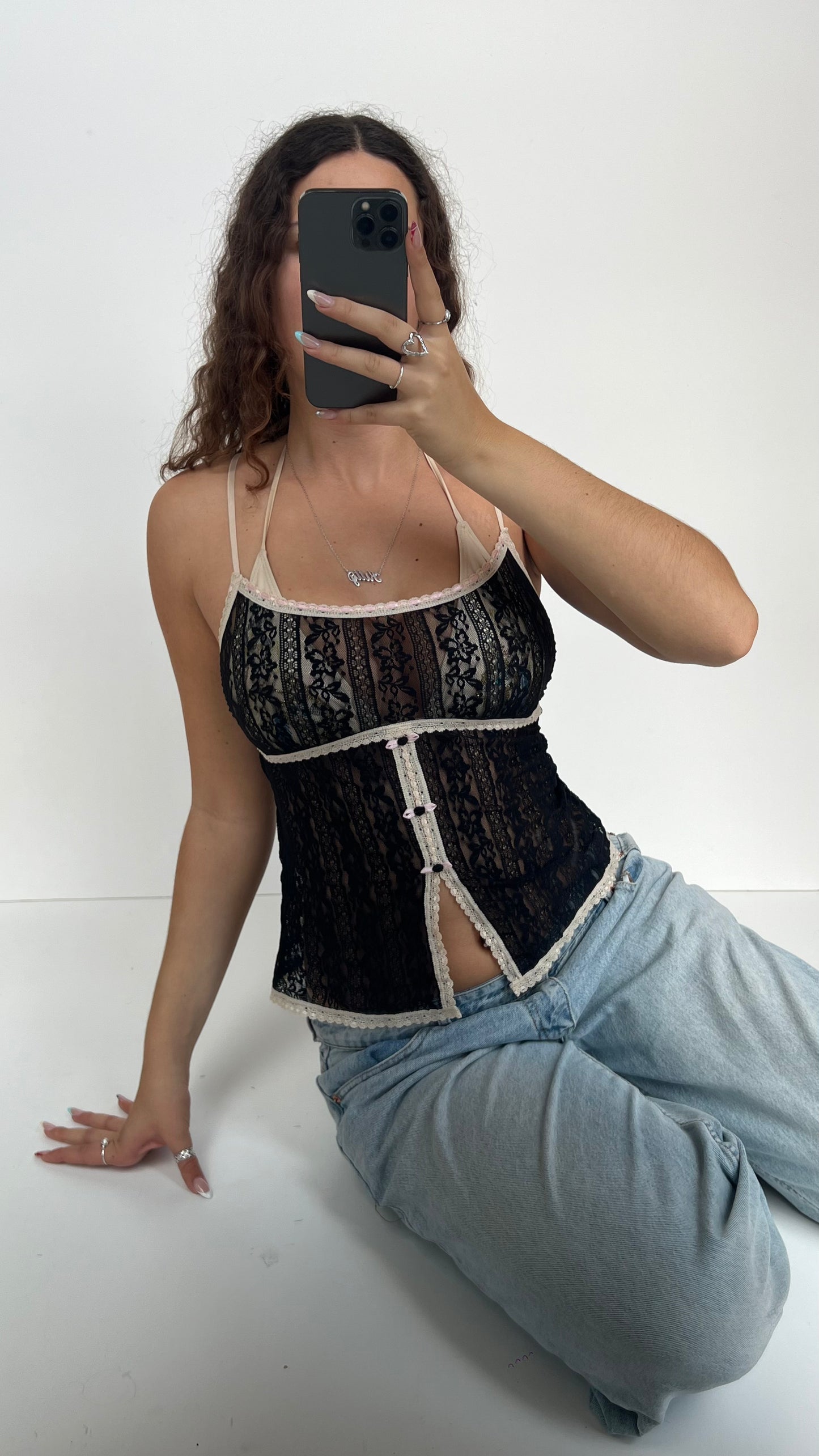 00s black lace cami- size M