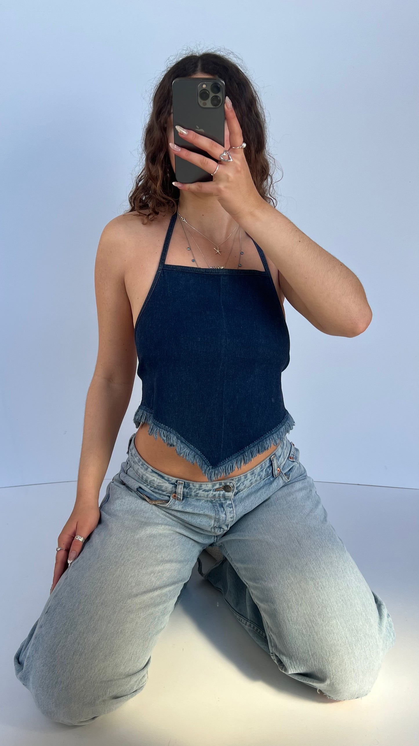 00s backless denim cami- size M