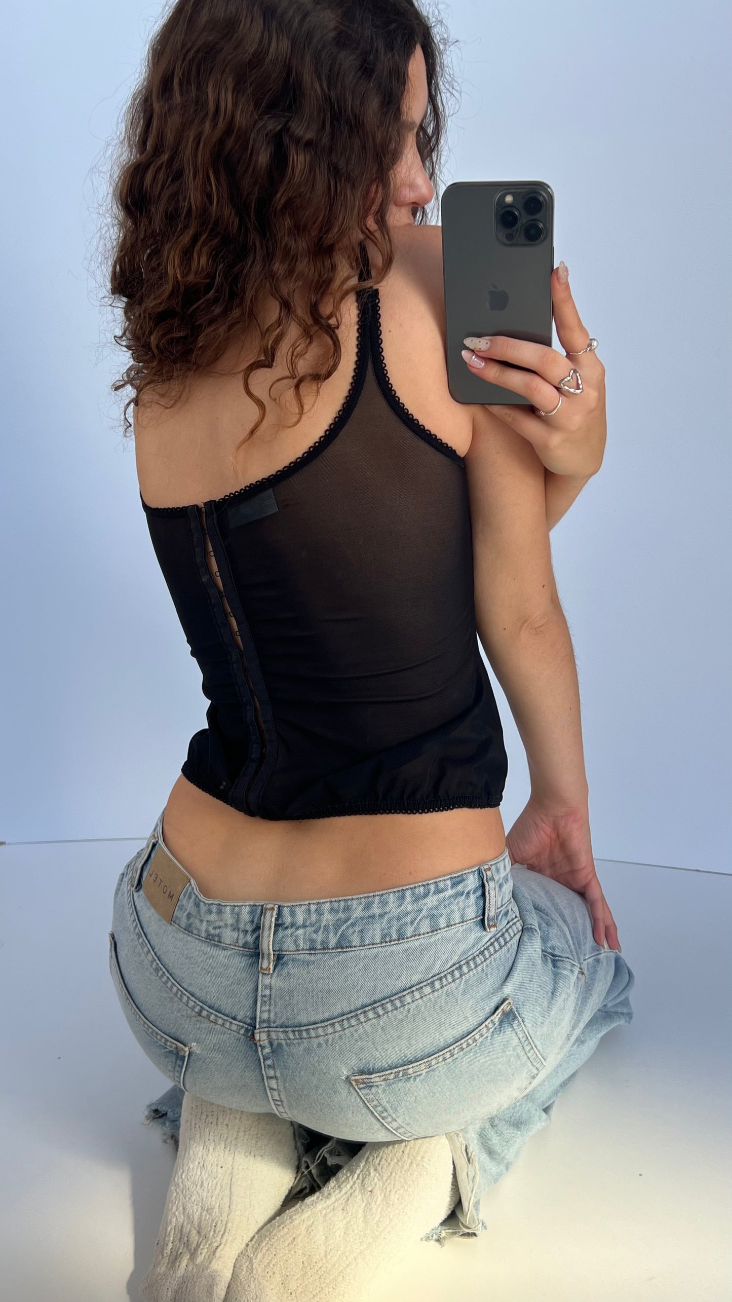 00s black mesh corset cami- size XL