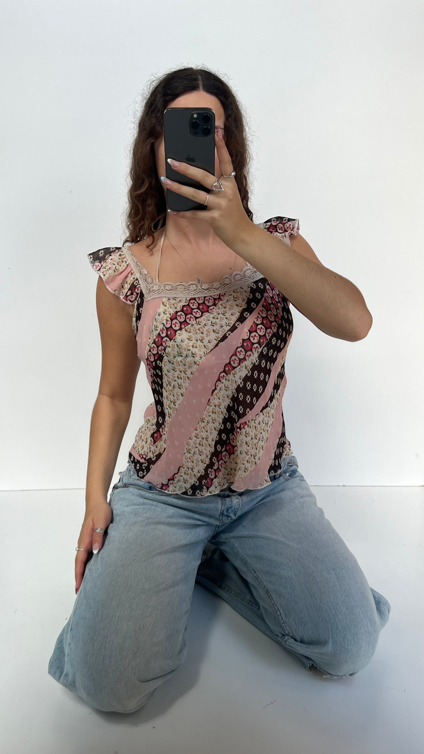 00s pink mesh floral cami- size L