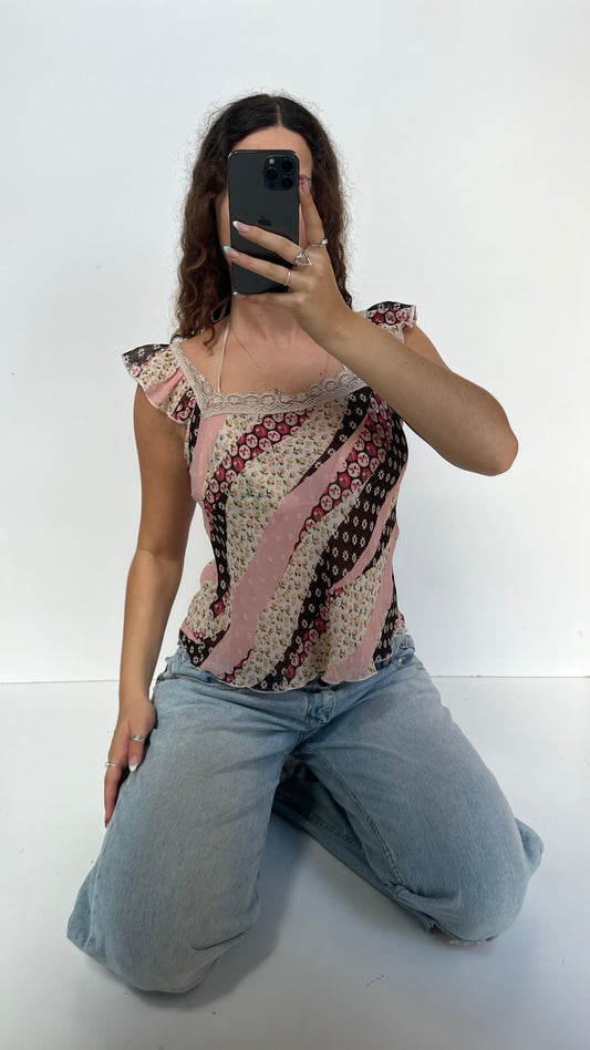 00s pink mesh floral cami- size L