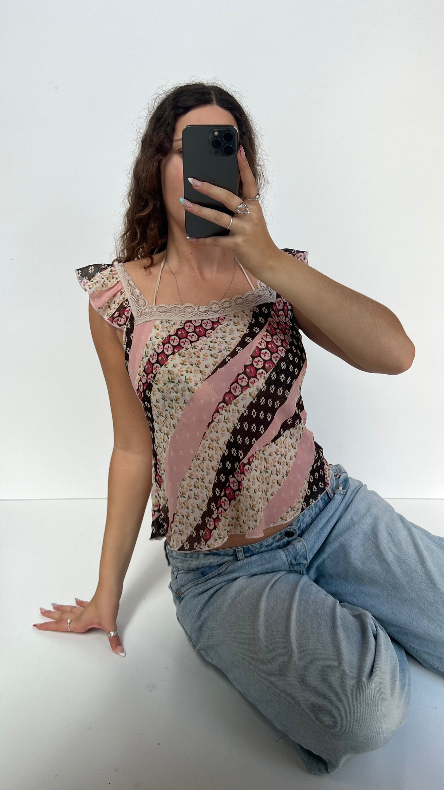 00s pink mesh floral cami- size L