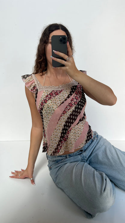 00s pink mesh floral cami- size L