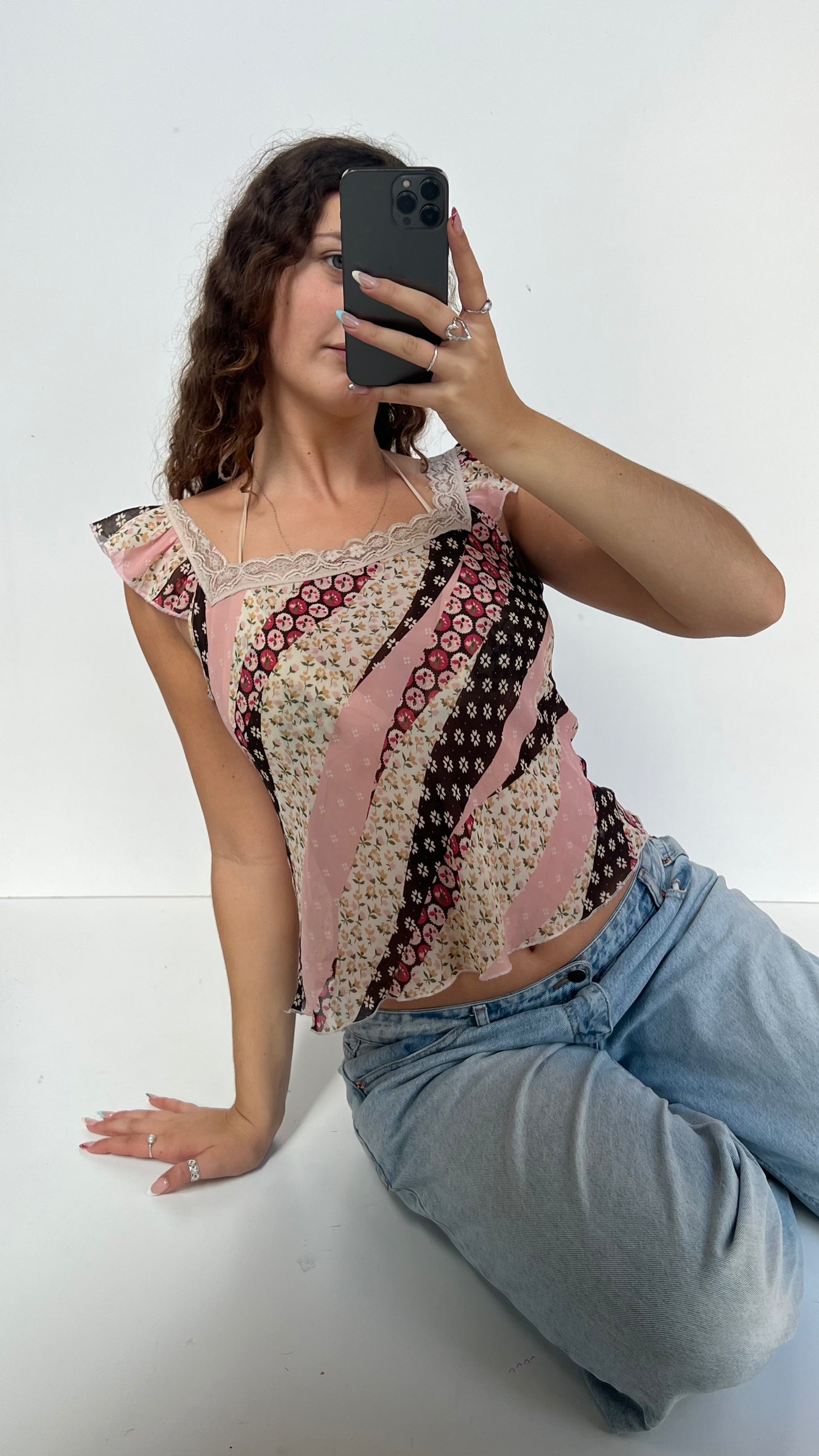 00s pink mesh floral cami- size L