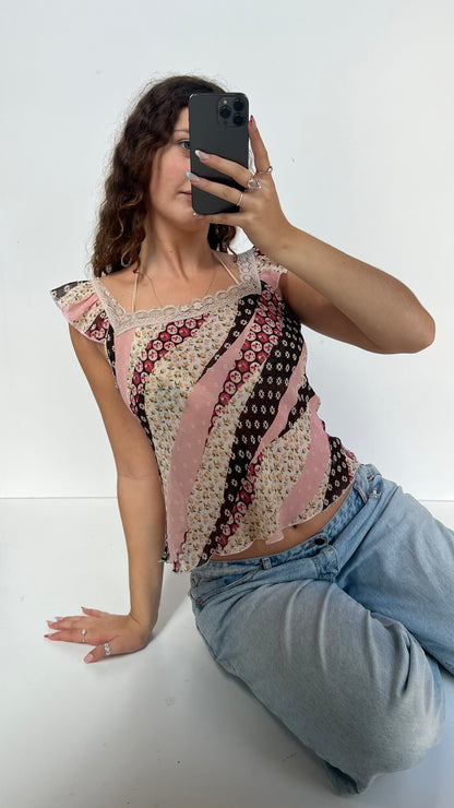 00s pink mesh floral cami- size L