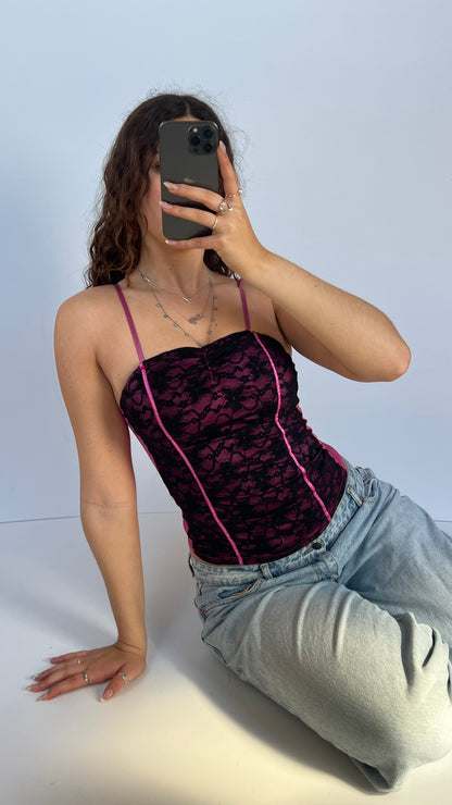 00s pink black lace cami- size XS