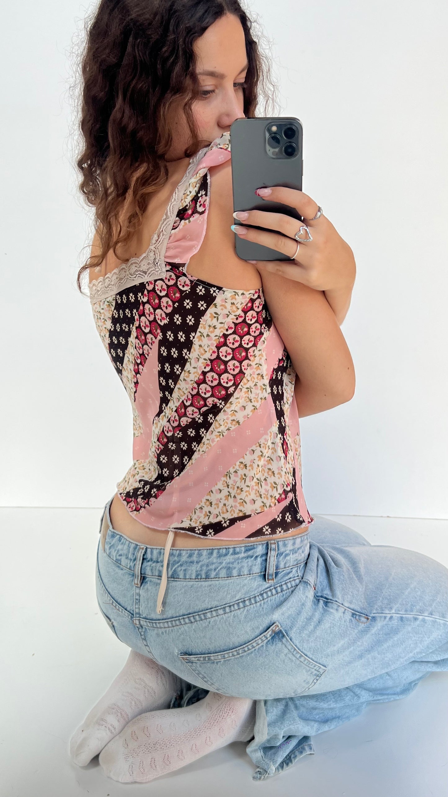 00s pink mesh floral cami- size L