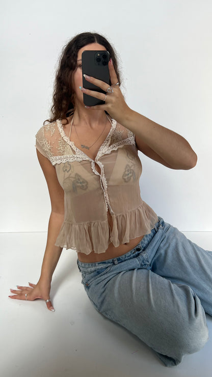 00s cream mesh babydoll top- size S