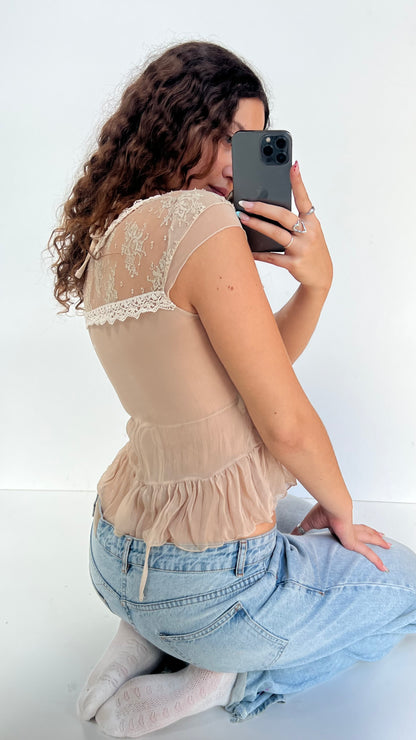 00s cream mesh babydoll top- size S