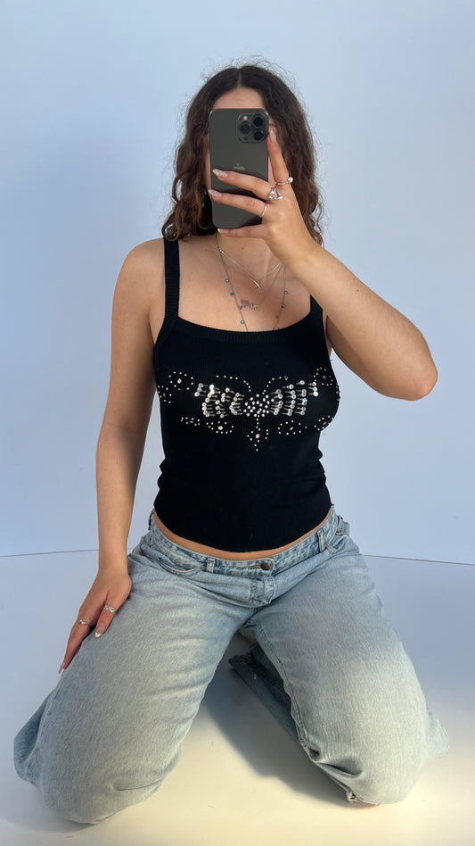00s black butterfly cami- size S