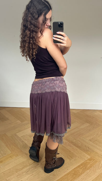 00s purple mesh lace midi skirt- size M