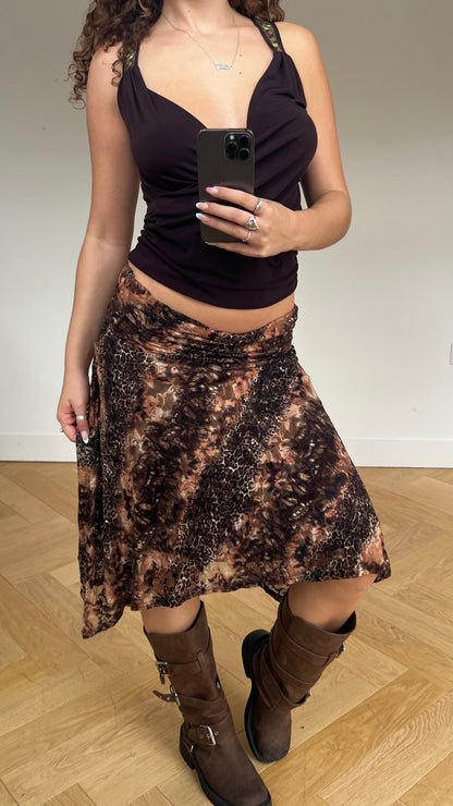 00s brown lace midi skirt- size M