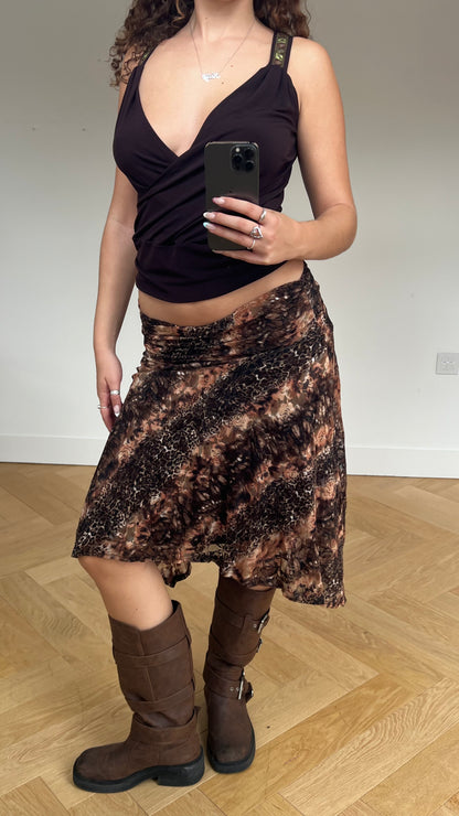 00s brown lace midi skirt- size M