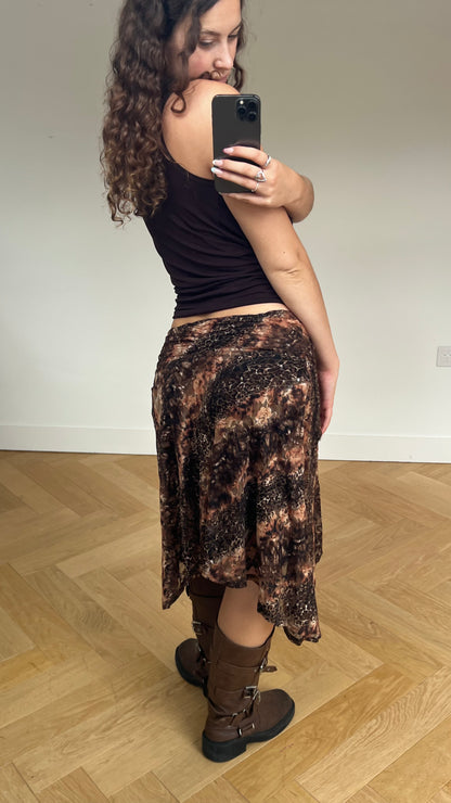 00s brown lace midi skirt- size M
