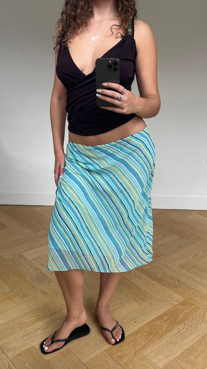00s blue striped midi skirt- size M