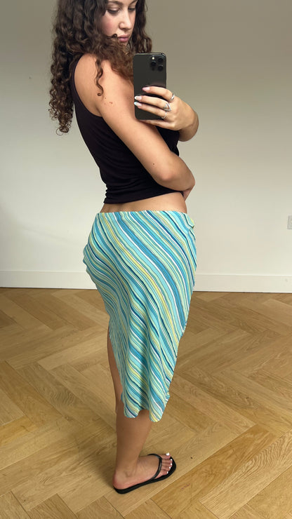 00s blue striped midi skirt- size M