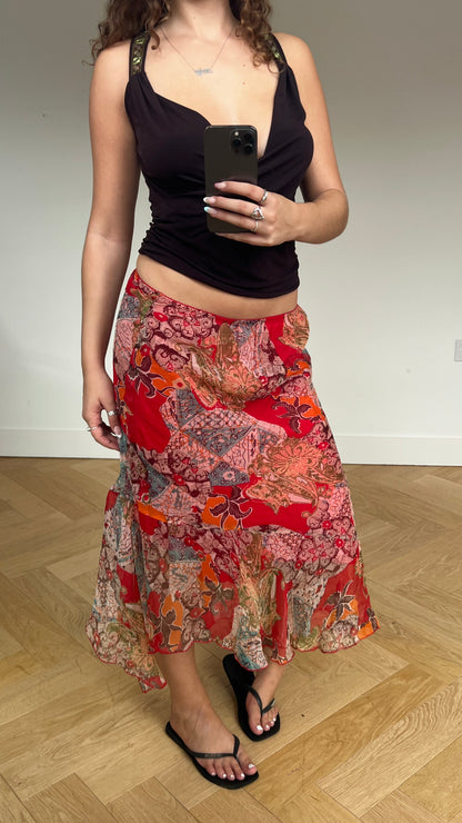 00s red mesh midi skirt- size M